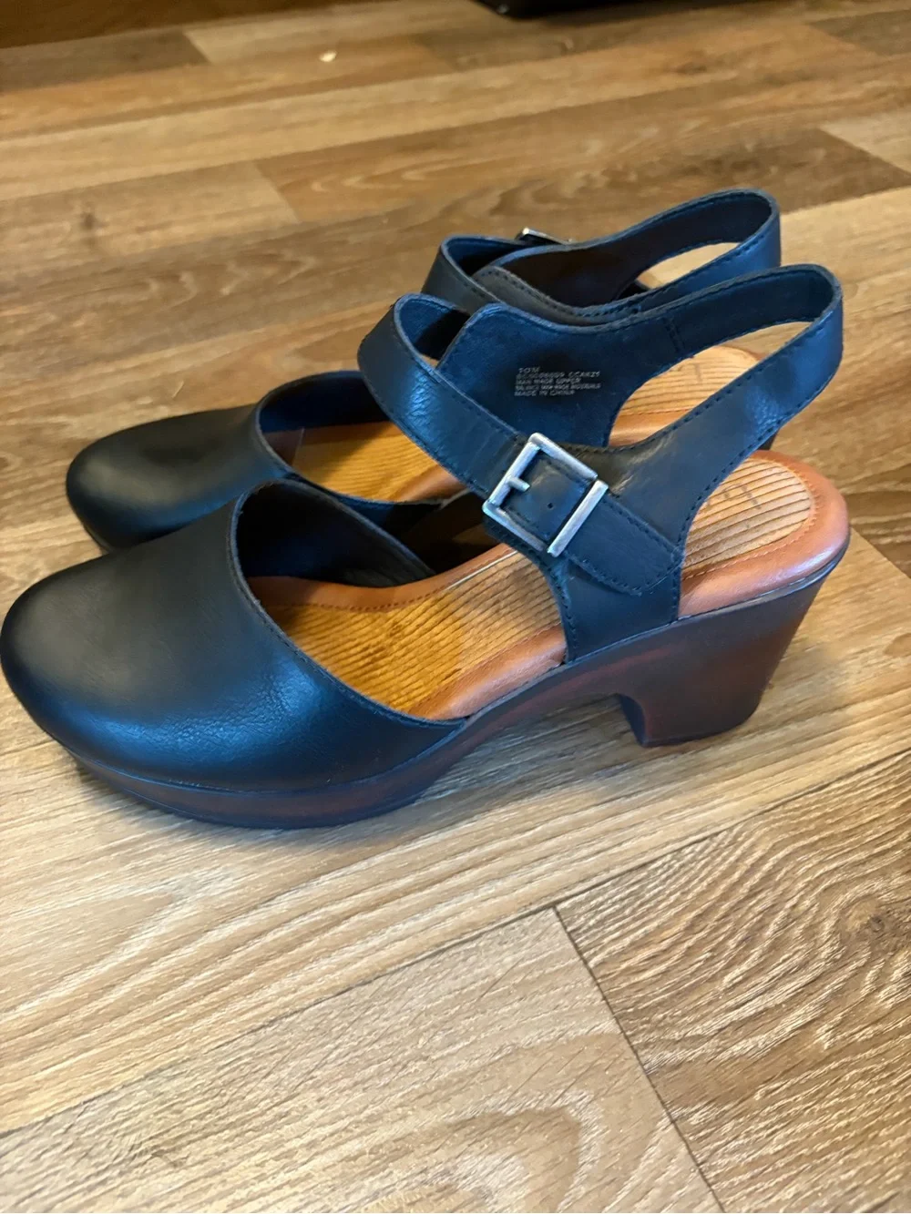 b.o.c. Black Leather Platform Mary Jane Heels
